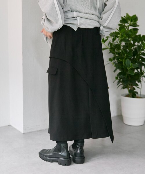 ear PAPILLONNER（イアパピヨネ）の「カーブラインスカート【SUM1 STYLE】（スカート・レディース・ブラック・FREE）」の7枚目の写真