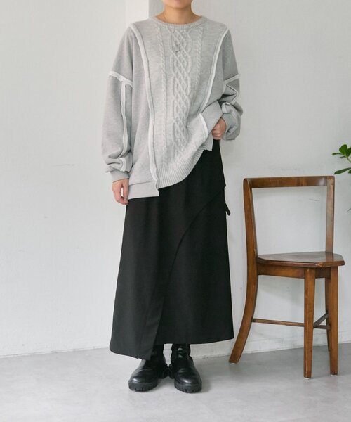 ear PAPILLONNER（イアパピヨネ）の「カーブラインスカート【SUM1 STYLE】（スカート・レディース・ブラック・FREE）」の9枚目の写真