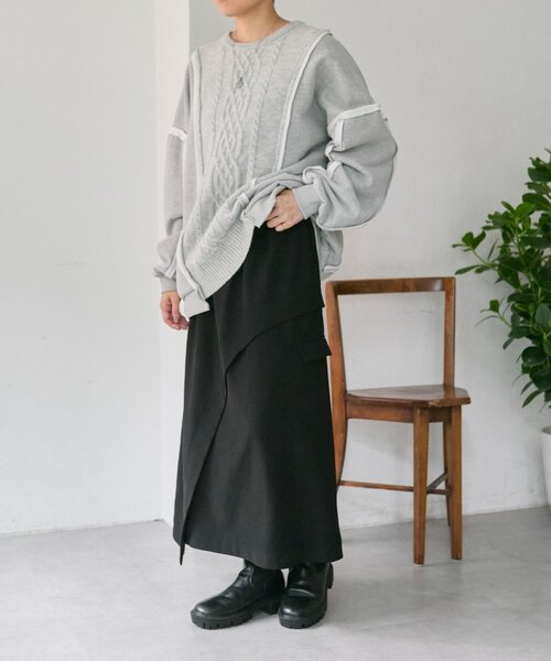 ear PAPILLONNER（イアパピヨネ）の「カーブラインスカート【SUM1 STYLE】（スカート・レディース・ブラック・FREE）」の11枚目の写真