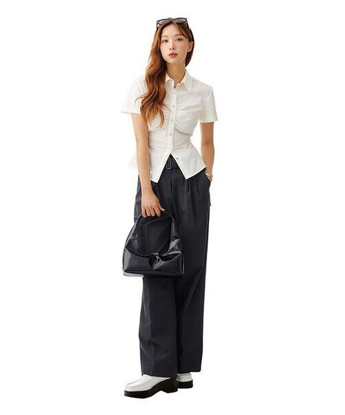MUSINSA STANDARD WOMAN（ムシンサスタンダードウーマン）の「ウィメンズリアルワイドベルト付きスラックス[グレー]（スラックス・レディース・その他・24/25/26/28/29/30/27）」の2枚目の写真