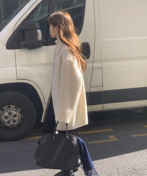 Doula Doula(ドゥーラドゥーラ)の「ウールライクステンカラーコート(チェスターコート・レディース・ブラック/キャメル/オフホワイト・FREE)」の14枚目の写真