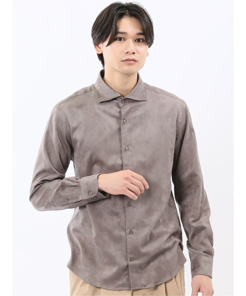 m.f.editorial（エムエフエディトリアル）の「シャツ メンズ 長袖 ストレッチ 起毛 カッタウェイ ややゆったり ルーズフィット （シャツ/ブラウス・メンズ・アイボリー/ブラウン・X-LARGE/LARGE/MEDIUM）」の2枚目の写真