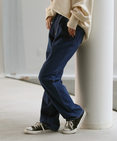 HUG.U(ハグユー)の「「ラク暖」 微起毛 ストレートデニムパンツ(デニムパンツ・レディース・ダークインディゴブルー/インディゴブルー・L/LL/S/M)」の8枚目の写真