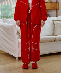 KIKI FLEECE WIDE SWEAT PANTS / RED