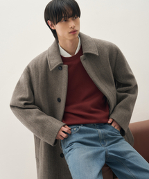ヘリンボーンチェックウールバルマカンコート[BROWN]