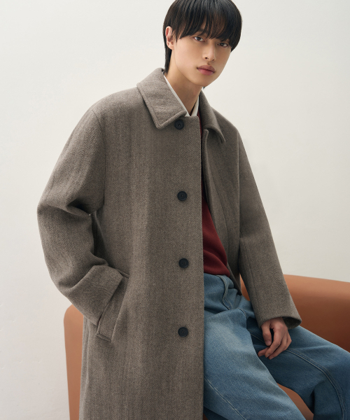 DRAW FIT（ドローフィット）の「ヘリンボーンチェックウールバルマカンコート[BROWN]（チェスターコート・メンズ・その他・LARGE/MEDIUM/X-LARGE）」の2枚目の写真