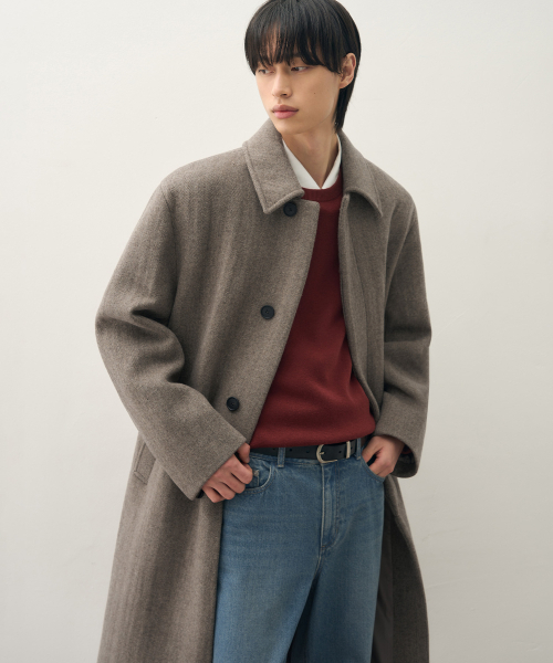 DRAW FIT（ドローフィット）の「ヘリンボーンチェックウールバルマカンコート[BROWN]（チェスターコート・メンズ・その他・LARGE/MEDIUM/X-LARGE）」の3枚目の写真