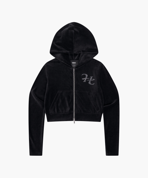 HDEX（エイチデックス）の「ベルベットクロップフードパーカー（ブラック）（ジャージ・レディース・ブラック・SMALL/MEDIUM/LARGE）」の2枚目の写真