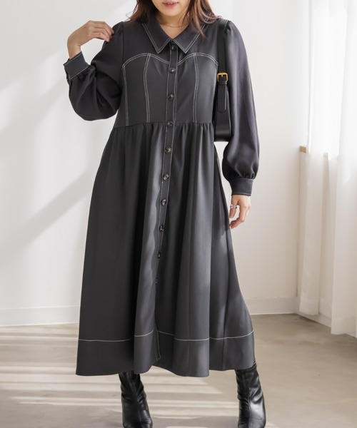 CLETTEオリジナル配色ステッチシャツワンピース（ワンピース）｜CLETTE