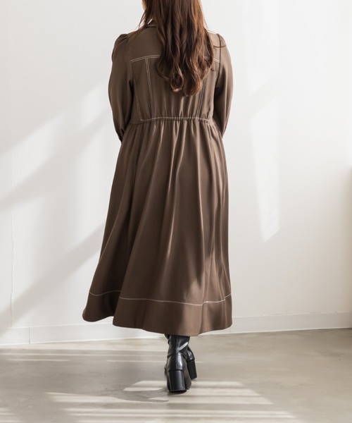 CLETTE(クレット)の「CLETTEオリジナル配色ステッチシャツワンピース(ワンピース・レディース・チャコールグレー/ブラウン/ワイン・4L/3L/LL)」の9枚目の写真