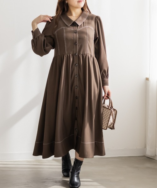 CLETTE(クレット)の「CLETTEオリジナル配色ステッチシャツワンピース(ワンピース・レディース・チャコールグレー/ブラウン/ワイン・4L/3L/LL)」の7枚目の写真