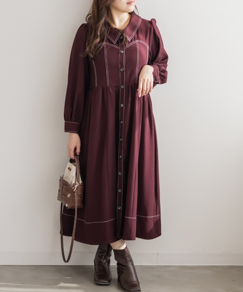CLETTE(クレット)の「CLETTEオリジナル配色ステッチシャツワンピース(ワンピース・レディース・チャコールグレー/ブラウン/ワイン・4L/3L/LL)」の11枚目の写真