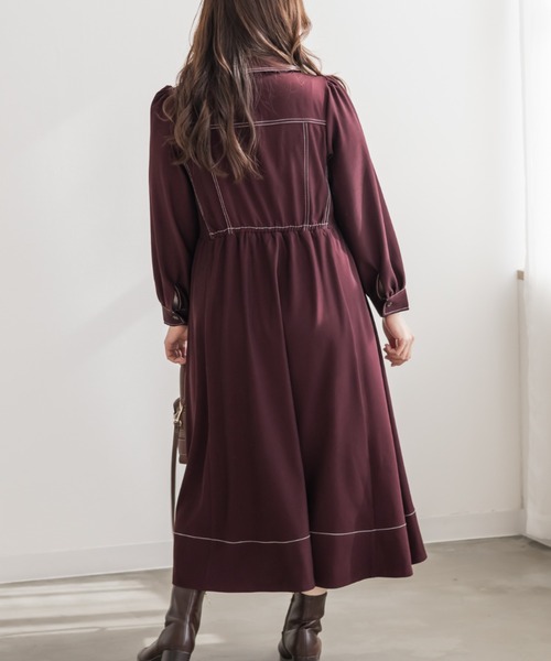 CLETTE(クレット)の「CLETTEオリジナル配色ステッチシャツワンピース(ワンピース・レディース・チャコールグレー/ブラウン/ワイン・4L/3L/LL)」の12枚目の写真