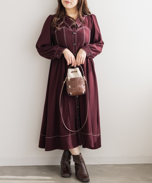 CLETTE(クレット)の「CLETTEオリジナル配色ステッチシャツワンピース(ワンピース・レディース・チャコールグレー/ブラウン/ワイン・4L/3L/LL)」の10枚目の写真
