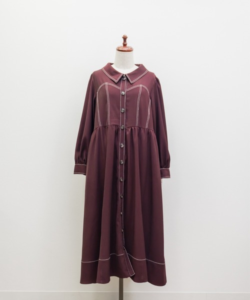 CLETTE(クレット)の「CLETTEオリジナル配色ステッチシャツワンピース(ワンピース・レディース・チャコールグレー/ブラウン/ワイン・4L/3L/LL)」の13枚目の写真