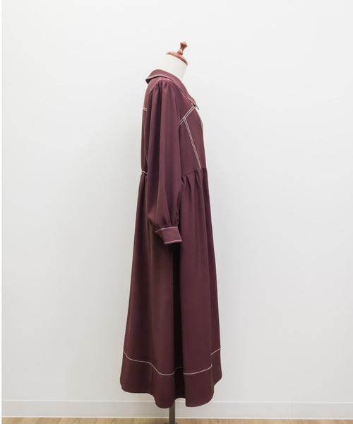CLETTE(クレット)の「CLETTEオリジナル配色ステッチシャツワンピース(ワンピース・レディース・チャコールグレー/ブラウン/ワイン・4L/3L/LL)」の14枚目の写真