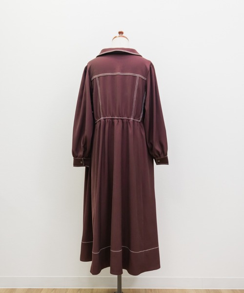CLETTE(クレット)の「CLETTEオリジナル配色ステッチシャツワンピース(ワンピース・レディース・チャコールグレー/ブラウン/ワイン・4L/3L/LL)」の15枚目の写真
