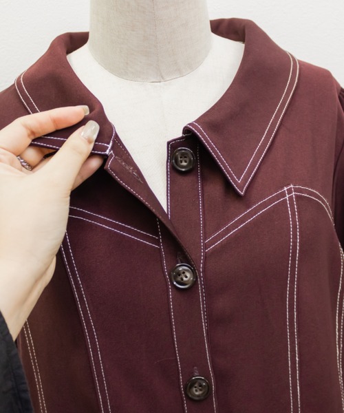 CLETTE(クレット)の「CLETTEオリジナル配色ステッチシャツワンピース(ワンピース・レディース・チャコールグレー/ブラウン/ワイン・4L/3L/LL)」の16枚目の写真