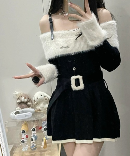 セール】オフショルダーファー付きワンピース（ワンピース）｜Sibra