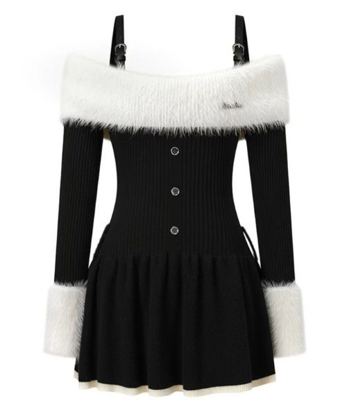 セール】オフショルダーファー付きワンピース（ワンピース）｜Sibra