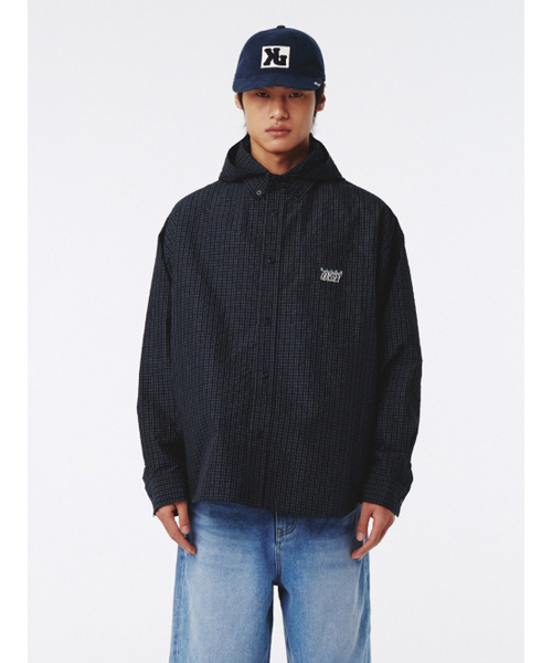 Check Hoodie Shirt Navy