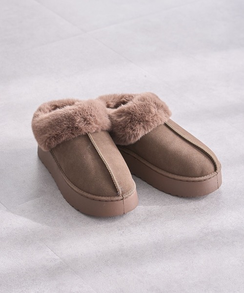 Green　Parks（グリーンパークス）の「・minia フェイクムートンスリッポン（ブーツ・レディース・グレー/ブラウン/キャメル・M/L）」の2枚目の写真