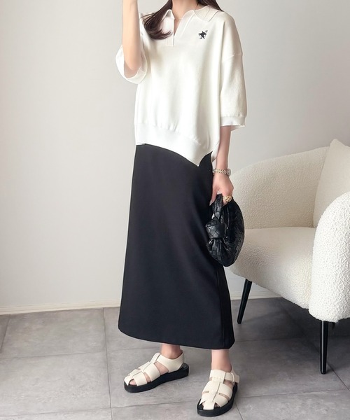 classicalelf(クラシカルエルフ)の「涼しげに整う、ラフ見えきちんと服♪胸刺繍ミラノリブスキッパー襟トップス(半袖)(ポロシャツ・レディース・ブラック/ベージュ/オレンジ系/アイボリー系1/ブラック系1/オフホワイト・X-LARGE/SMALL/MEDIUM/LARGE)」の10枚目の写真