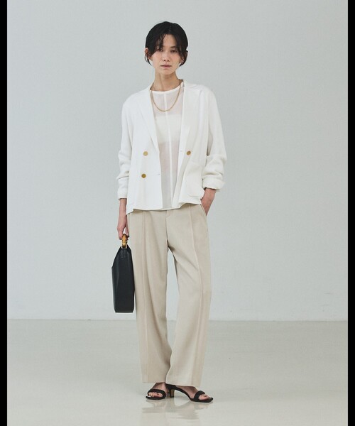 qualite（カリテ）の「ニットテーラードジャケット/オフィスカジュアル/春服（テーラードジャケット・レディース・オフホワイト/チャコールグレー・フリー）」の19枚目の写真