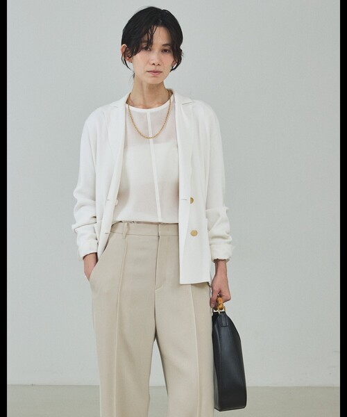 qualite（カリテ）の「ニットテーラードジャケット/オフィスカジュアル/春服（テーラードジャケット・レディース・オフホワイト/チャコールグレー・フリー）」の21枚目の写真
