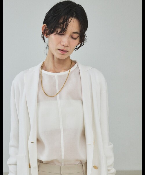 qualite（カリテ）の「ニットテーラードジャケット/オフィスカジュアル/春服（テーラードジャケット・レディース・オフホワイト/チャコールグレー・フリー）」の22枚目の写真