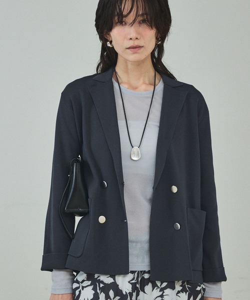 qualite（カリテ）の「ニットテーラードジャケット/オフィスカジュアル/春服（テーラードジャケット・レディース・オフホワイト/チャコールグレー・フリー）」の7枚目の写真