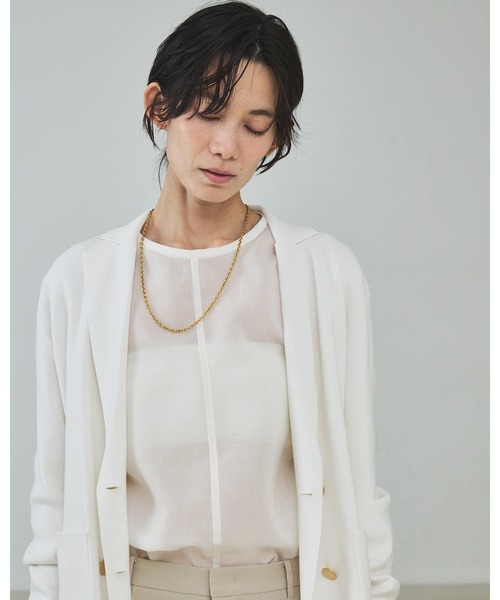 qualite（カリテ）の「ニットテーラードジャケット/オフィスカジュアル/春服（テーラードジャケット・レディース・オフホワイト/チャコールグレー・フリー）」の9枚目の写真