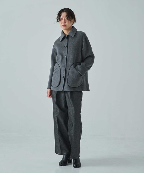 CASHMERE CASHMERE(カシミヤカシミヤ)の「【CASHMERE CASHMERE/カシミヤカシミヤ】CASHMERE/SILK/WOOL SHORT COAT/カシミヤシルクウールショートコート/ステンカラーコート(ステンカラーコート・レディース・ダークネイビー/ブラック・40/44)」の5枚目の写真