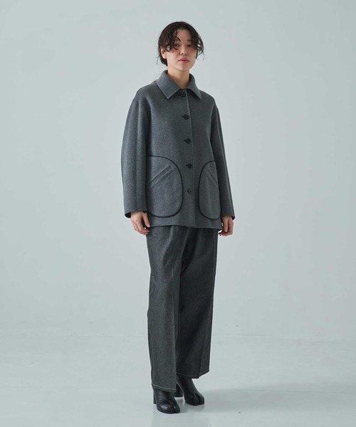 CASHMERE CASHMERE(カシミヤカシミヤ)の「【CASHMERE CASHMERE/カシミヤカシミヤ】CASHMERE/SILK/WOOL SHORT COAT/カシミヤシルクウールショートコート/ステンカラーコート(ステンカラーコート・レディース・ダークネイビー/ブラック・40/44)」の6枚目の写真