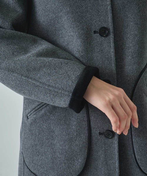 CASHMERE CASHMERE(カシミヤカシミヤ)の「【CASHMERE CASHMERE/カシミヤカシミヤ】CASHMERE/SILK/WOOL SHORT COAT/カシミヤシルクウールショートコート/ステンカラーコート(ステンカラーコート・レディース・ダークネイビー/ブラック・40/44)」の10枚目の写真