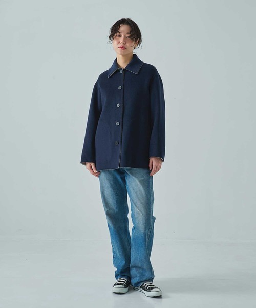 CASHMERE CASHMERE(カシミヤカシミヤ)の「【CASHMERE CASHMERE/カシミヤカシミヤ】CASHMERE/SILK/WOOL SHORT COAT/カシミヤシルクウールショートコート/ステンカラーコート(ステンカラーコート・レディース・ダークネイビー/ブラック・40/44)」の13枚目の写真