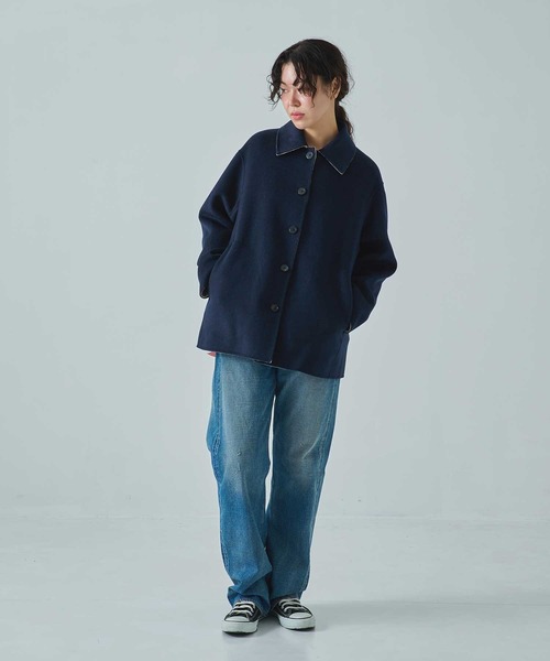 CASHMERE CASHMERE(カシミヤカシミヤ)の「【CASHMERE CASHMERE/カシミヤカシミヤ】CASHMERE/SILK/WOOL SHORT COAT/カシミヤシルクウールショートコート/ステンカラーコート(ステンカラーコート・レディース・ダークネイビー/ブラック・40/44)」の14枚目の写真