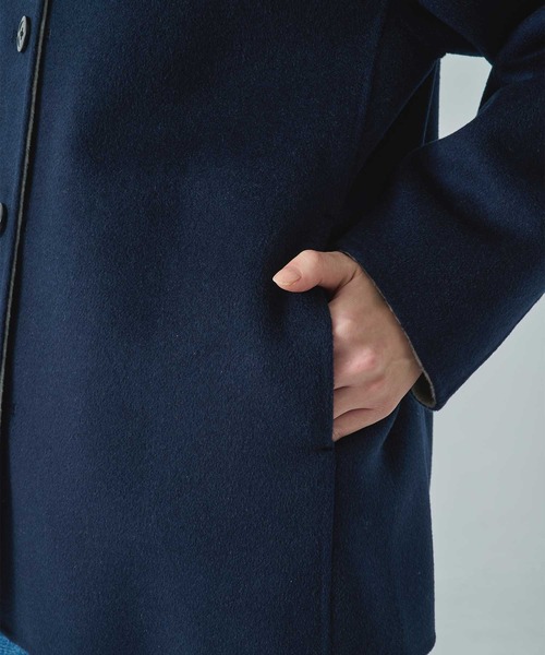CASHMERE CASHMERE(カシミヤカシミヤ)の「【CASHMERE CASHMERE/カシミヤカシミヤ】CASHMERE/SILK/WOOL SHORT COAT/カシミヤシルクウールショートコート/ステンカラーコート(ステンカラーコート・レディース・ダークネイビー/ブラック・40/44)」の16枚目の写真