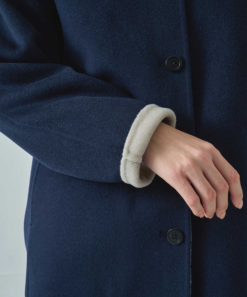 CASHMERE CASHMERE(カシミヤカシミヤ)の「【CASHMERE CASHMERE/カシミヤカシミヤ】CASHMERE/SILK/WOOL SHORT COAT/カシミヤシルクウールショートコート/ステンカラーコート(ステンカラーコート・レディース・ダークネイビー/ブラック・40/44)」の18枚目の写真