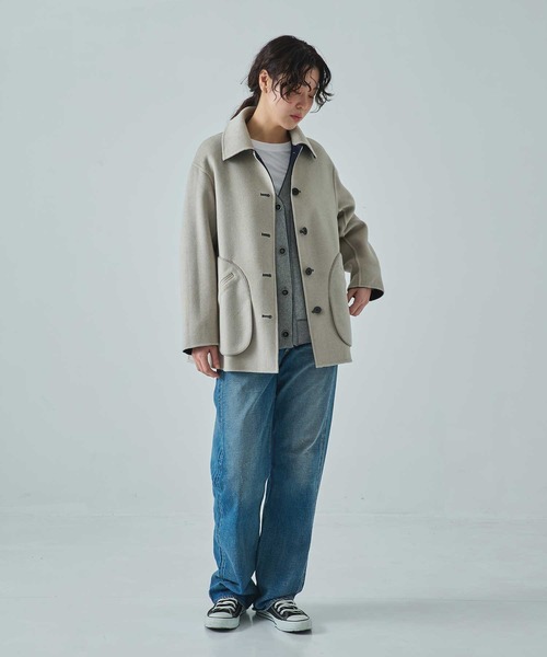 CASHMERE CASHMERE(カシミヤカシミヤ)の「【CASHMERE CASHMERE/カシミヤカシミヤ】CASHMERE/SILK/WOOL SHORT COAT/カシミヤシルクウールショートコート/ステンカラーコート(ステンカラーコート・レディース・ダークネイビー/ブラック・40/44)」の20枚目の写真