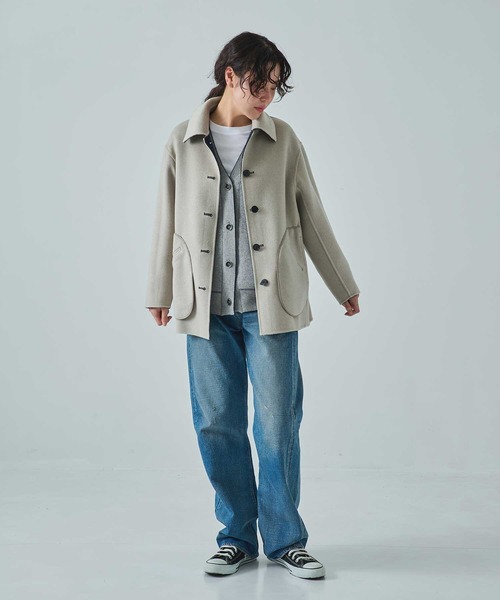 CASHMERE CASHMERE(カシミヤカシミヤ)の「【CASHMERE CASHMERE/カシミヤカシミヤ】CASHMERE/SILK/WOOL SHORT COAT/カシミヤシルクウールショートコート/ステンカラーコート(ステンカラーコート・レディース・ダークネイビー/ブラック・40/44)」の21枚目の写真