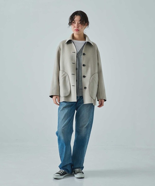 CASHMERE CASHMERE(カシミヤカシミヤ)の「【CASHMERE CASHMERE/カシミヤカシミヤ】CASHMERE/SILK/WOOL SHORT COAT/カシミヤシルクウールショートコート/ステンカラーコート(ステンカラーコート・レディース・ダークネイビー/ブラック・40/44)」の22枚目の写真