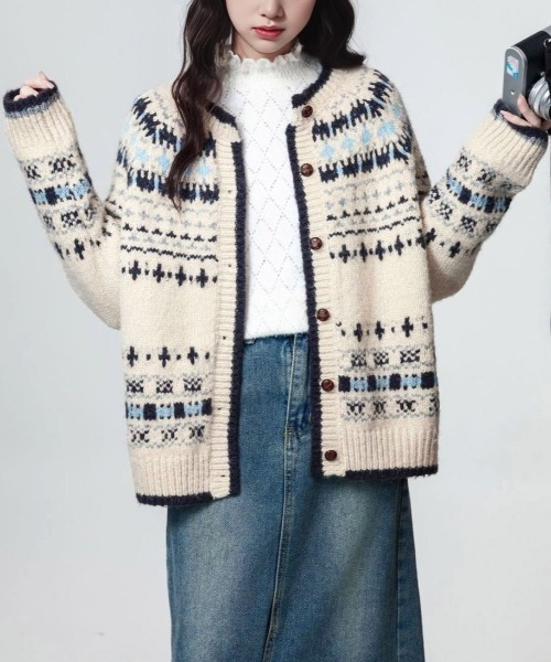 gossip！ロサンゼルス（ゴシップロサンゼルス）の「ノルディックフェアアイル柄 ダッカーディガン（カーディガン/ボレロ・レディース・オフホワイト・FREE）」の3枚目の写真