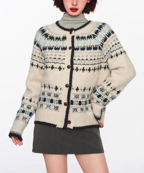 gossip！ロサンゼルス（ゴシップロサンゼルス）の「ノルディックフェアアイル柄 ダッカーディガン（カーディガン/ボレロ・レディース・オフホワイト・FREE）」の7枚目の写真