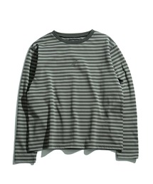 short length one point embroidery crew neck long-sleeved T-shirt/ショートレングス ワンポイント シシュウ クルーネック ロングスリーブTシャツ 短丈 ロンT
