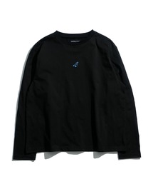 short length one point embroidery crew neck long-sleeved T-shirt/ショートレングス ワンポイント シシュウ クルーネック ロングスリーブTシャツ 短丈 ロンT