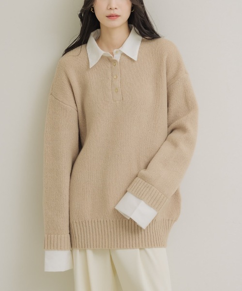 NEUNA(ヌナ)の「レイヤードオーバースプリングトップス(ニット/セーター・レディース・ベージュ/チャコールグレー/オフホワイト・FREE)」の3枚目の写真