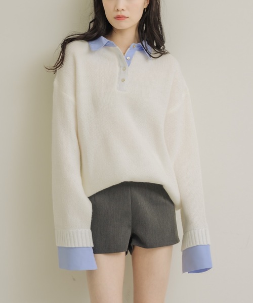 NEUNA(ヌナ)の「レイヤードオーバースプリングトップス(ニット/セーター・レディース・ベージュ/チャコールグレー/オフホワイト・FREE)」の2枚目の写真