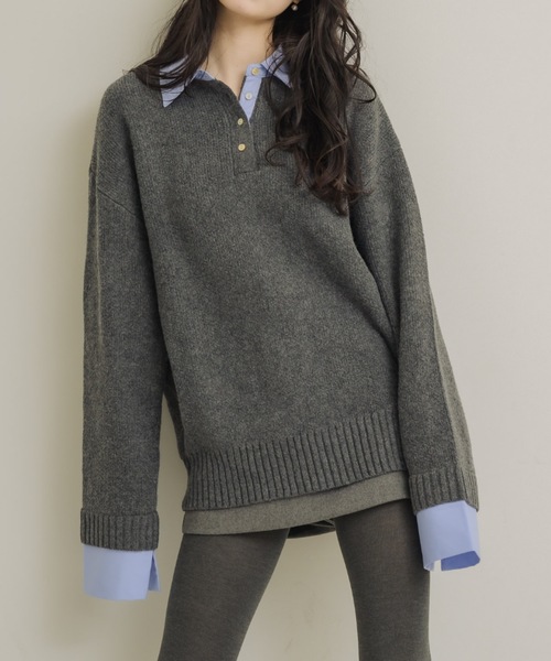 NEUNA(ヌナ)の「レイヤードオーバースプリングトップス(ニット/セーター・レディース・ベージュ/チャコールグレー/オフホワイト・FREE)」の1枚目の写真