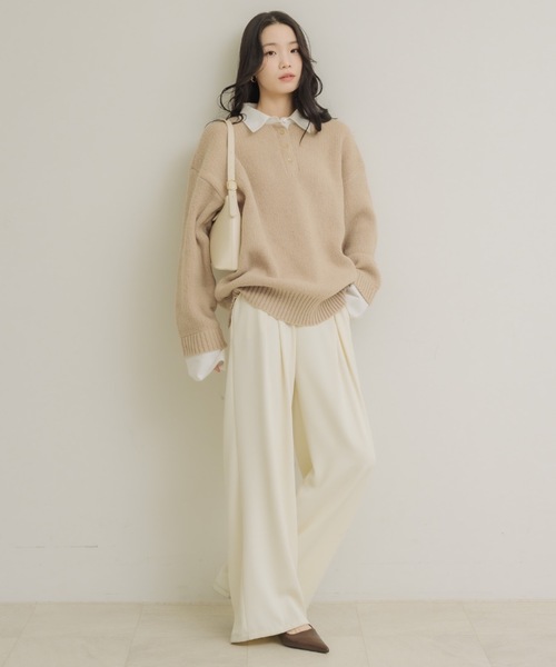 NEUNA(ヌナ)の「レイヤードオーバースプリングトップス(ニット/セーター・レディース・ベージュ/チャコールグレー/オフホワイト・FREE)」の15枚目の写真